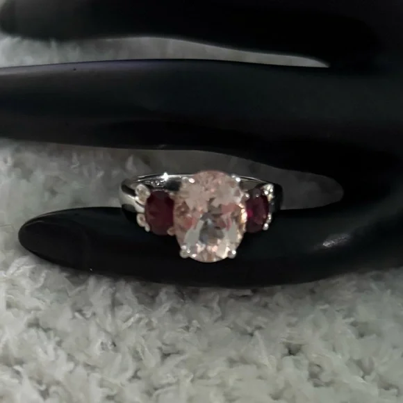 Morganite & Rhodolite Sterling Silver Ring size 7